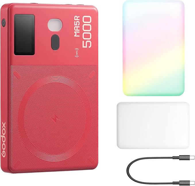 Godox MA5R RBG LED Light Magnetic Charging Full-Color Mini on Camera Lights Selfie Fill Lighting Color Temperature 1800K-10000K, Supports Both NFC and Bluetooth (Red)