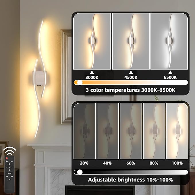Battery Powered Wall Sconces Set of 2, Nickel 39" LED Dimmable Wall Sconce with Remote Control/Timer/Memory, USB Rechargeable Wall Lights for Living Room, Bedroom, Hallway Wireless scones Lighting