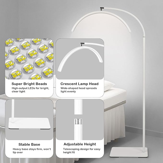 Half Moon Lash Light for Eyelash Extensions & Estheticians, Dimmable LED Lash Lamp with Flexible Gooseneck, Shadow-Free Moon Light for Lash Tech, Tattoo, SPA, Eyelash Lamp (White)
