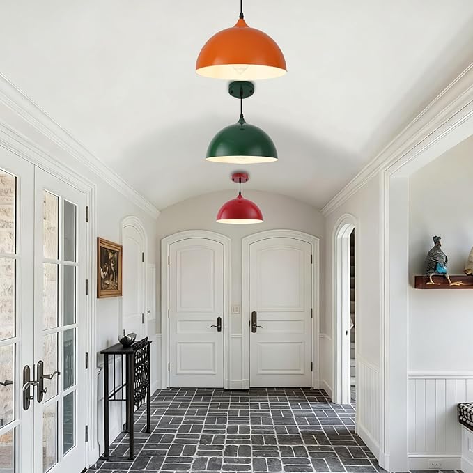 Colorful Pendant Lights, 11.8" Dome Pendant Light 3 Pack, Modern Light Fixtures for Kitchen Island, Adjustable Height Pendant Lighting for Dining Room, Bedroom, Living Room, Hallway, Bar