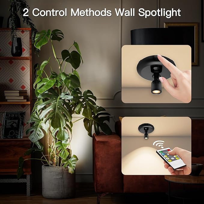 Wireless Led Spot light Battery Operated with Remote ,Up Light for Plants ,Down Light for Picture on Wall, Dimmable Timer Mini Accent SpotLight Painting Light for Trees Frame Dartboard Gallery Cabinet