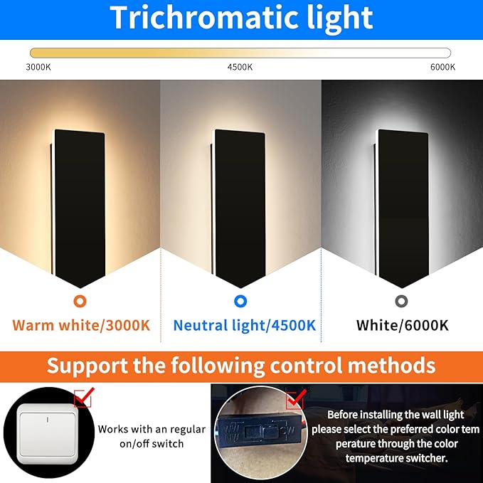 Mikeru Upgraded 2 Pack 47.2" Modern Outdoor Wall Sconce, 4.3" Wide IP65 Waterproof Exterior Light Fixtures Cover US Junction Box, 3000K/4500K/6000K 3-Color Temp LED Porch Lights for Garage, Patio
