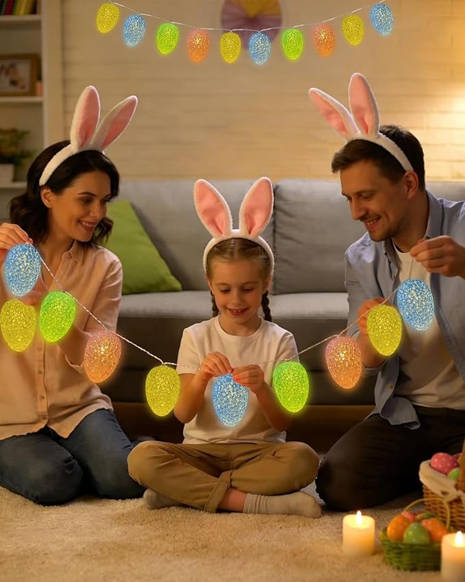 Easter Egg String Lights Battery Powered 6.8FT 10 LED Pastel Egg Lights with Timer, Easter Decorations Light for Easter Home Patio Mantel Tree Party Spring Decor