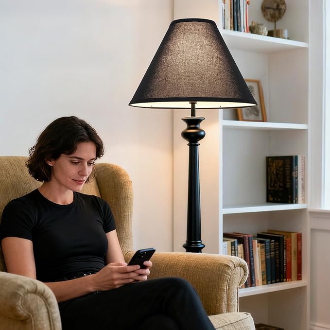 Black Lamp Shades Set of 2, 6" Top x 16" Bottom x 10.8" High, Empire Large Lamp Shades Replacement for Table Lamps Floor Lamps, Natural Linen Lampshades, Spider, Harp Holders Included, Easy Assembly
