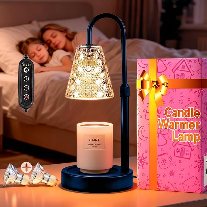 Candle Warmer Lamp with Timer Dimmable, Height Adjustable Wax Melt Warmer for Jar Candles - Includes 2 Bulbs, Birthday Gifts for Women Mom, Housewarming Gifts New Home Decor (Blue)