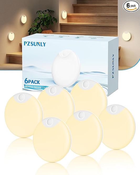 Motion Sensor Night Light,LED Rechargeable Indoor Night Lights,Magnetic Cabinet Light Closet Light for Kitchen Bedroom Bathroom Stairs 6 Pack (Warm Lamp)
