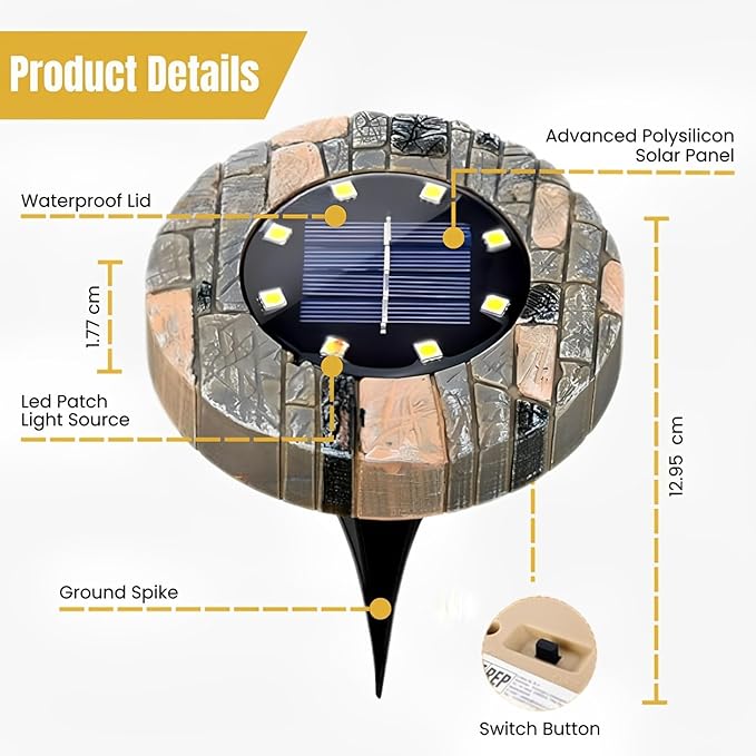 Solar Ground Lights Outdoor Decor - Waterproof LED Outdoor Solar Lights for Yard, Patio, Garden, Pathway, Stair, Deck - Landscape Lighting for Garden Decor - Outside Lightings (4 Pack, Warm White)