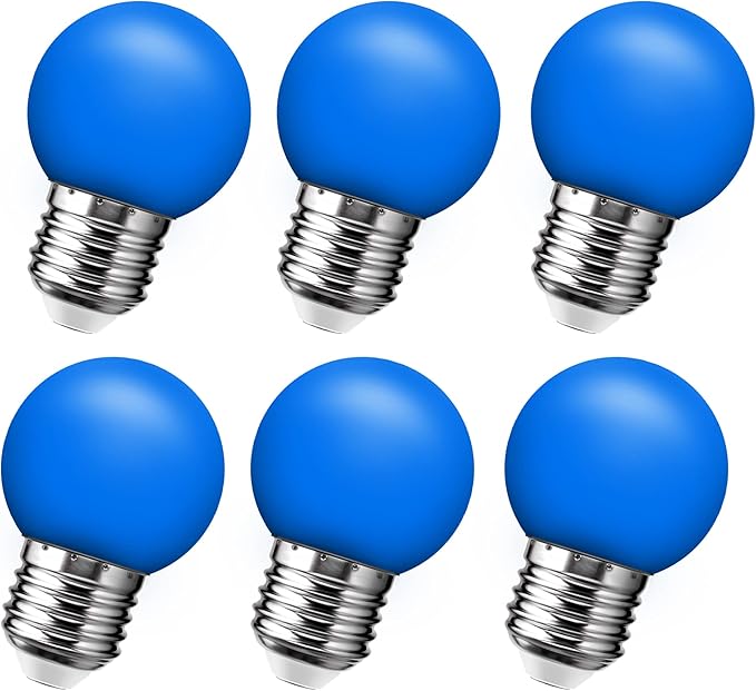 Flaspar LED Blue Light Bulb, G14 G45 Mini Globe String Light Bulbs, E26 Colored Light Bulbs for Home Wedding Christmas Halloween Bar Party Mood Decor, 6Pack