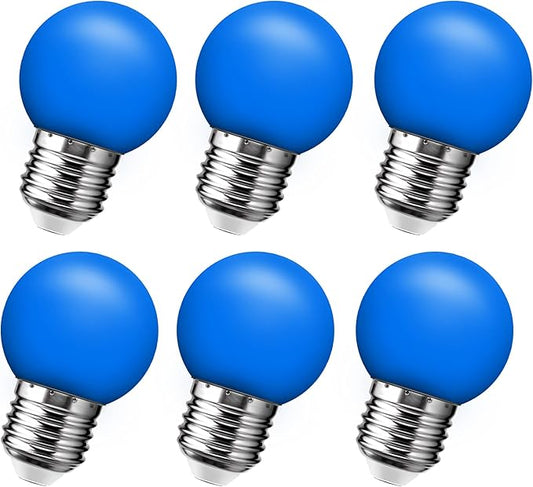 Flaspar LED Blue Light Bulb, G14 G45 Mini Globe String Light Bulbs, E26 Colored Light Bulbs for Home Wedding Christmas Halloween Bar Party Mood Decor, 6Pack