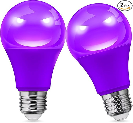 L LOHAS LED Halloween Purple LED Light Bulbs Outdoor, A19 9W(60W Equivalent) Purple Colored Light Bulb, E26 Base, Non-Dim, 2-Pack