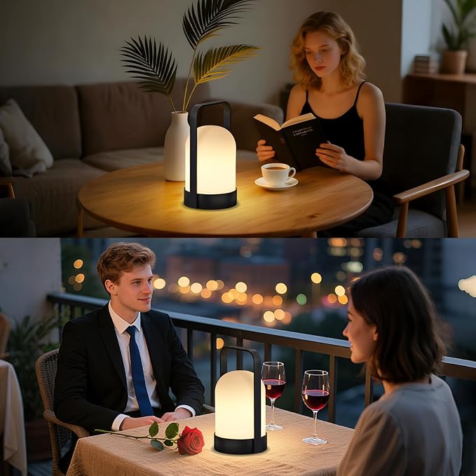 uuffoo Outdoor Rechargeable Lanterns, Outdoor Table Lamp with IP44 Water-Resistant and Remote, Cordless Battery Operated Portable Lamp with RGB 7 Colors and Warm White Light for Patio Camping Balcony