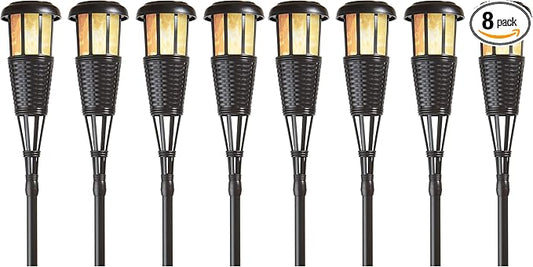 Newhouse Lighting FLTORCH4-B Solar-Powered Flickering Flame Outdoor Island Torches, Dark Chocolate,Black (Pack of 8)