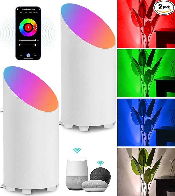 SUNVIE Smart Floor Can Light 5W RGBW Color Changing Up Lights Indoor with Timer 2700K-6500K Floor Spotlight Dimmable Uplighting Indoor Uplights for Plant Corner, APP Control Alexa & Google Home, 2PCS