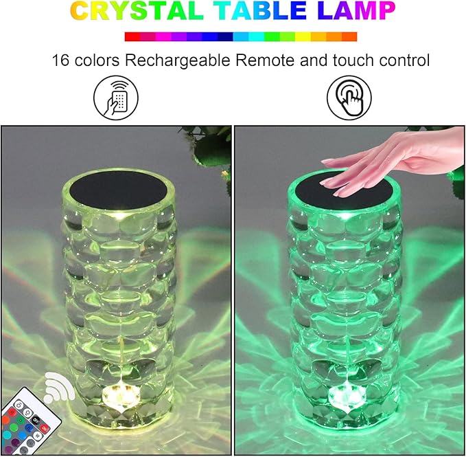 MIFXIN Crystal Table Lamp RGB 16 Colors Changing Remote Control Touch Diamond Crystal Lamp USB Charging Touch Bedside Light Acrylic LED Desk Lamp for Bedroom Living Room Decor (Water Drop)
