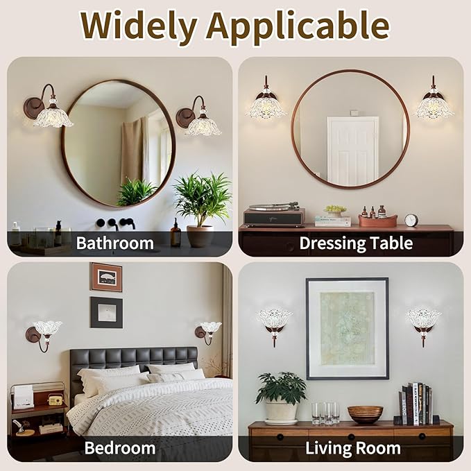 1-Piece Oil-Rubbed Bronze Vintage Wall Sconce with Floral Etched Clear Glass Shade, Farmhouse Wall Mount Lighting for Bathroom,Vintage Bathroom Vanity Light Fixtures