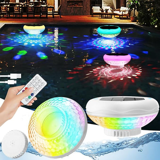 Solar Pool Chlorine Floater(4 Pack), Floating Pool Lights, 2600mAh 6.69” IP68 Waterproof Easy-Open Floating Chlorine Dispenser,13 Colors Adjustable Release Chlorine Floater Dispenser for 1" & 3"