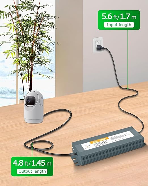 10.8FT LED Power Supply 24V LED Driver 100W 110V-240V AC to DC 24V Low Voltage Transformer Ultra Thin 24Volt Power Supply Adapter with 3-Prong Plug IP68 Waterproof for Outdoor LED Light Monitor