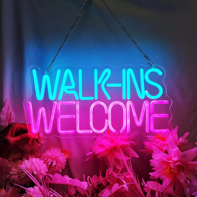 Walk Ins Welcome Neon Signs For Wall Decor, 15.7 * 7.7 Inches Studio Room Led Lights Sign, Pink Business Decor, Aesthetic Operated Light, Store Room Accessories For Door Decorations, SIGNVIA