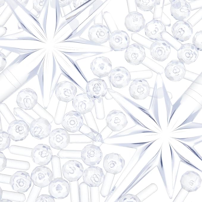 Boao 100 Pcs Ceramic Christmas Tree Bulbs with 5 Pcs Star Topper Light Ornaments Round and Heptagram Christmas Replacement Lights Bulbs for Village Xmas Tree Topper Decorations (Clear)
