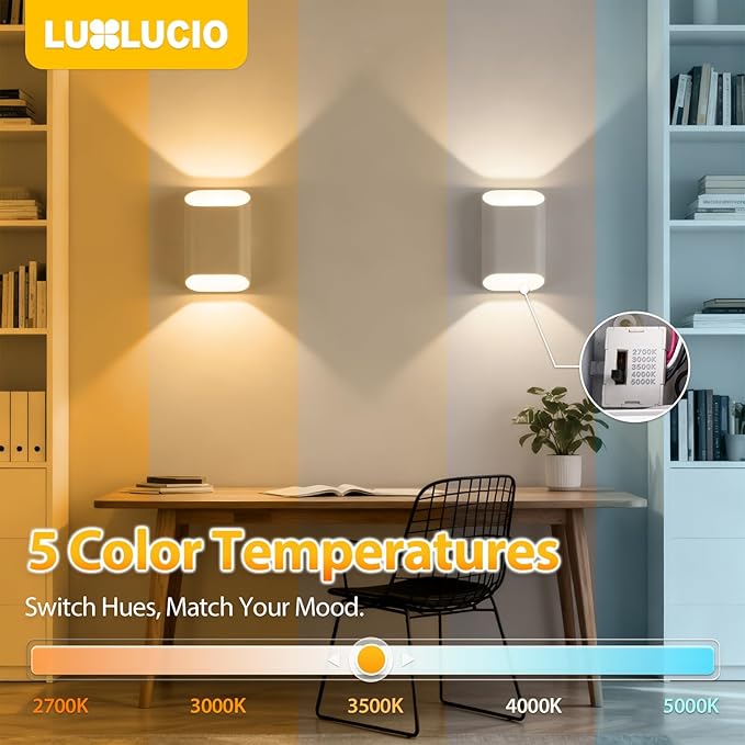 1 Pack White Up & Down Wall Sconce Lamp 5%-100% Dimmable, Modern Indoor/Outdoor Porch Light, IP65 Waterproof, 120V, 1200LM, 12W, 2700K-5000K 5-Color Selectable, CRI90+, ETL FCC Certified