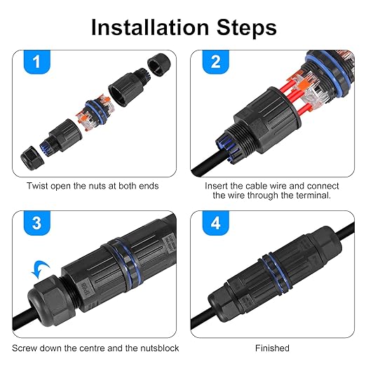 6pcs IP68 Waterproof Junction Box, Outdoor Electrical Cable Connector for 3.5-10mm Wire Range(AC 250V, 16A), Quick Screwless Installation (2505-4Pin)