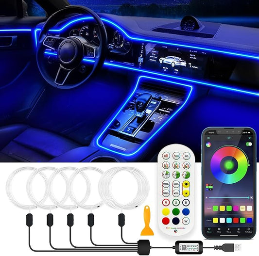 Interior Car LED Strip Lights, RGB USB Car Ambient Lighting with Fiber Optic, EL Wire Car Accessories (5 in 1)