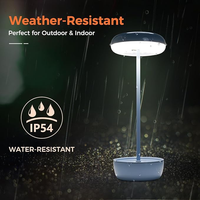 Solar Yard Outdoor Table Lamp, Cordless USB Solar Table Lamp for Patio Water Resistant, 3 Lighting Modes Solar Desk Lamp for Garden Outside Patio Bedroom Living Room, Blue
