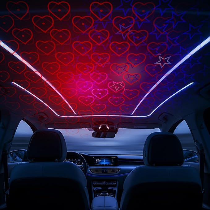 VIHOSE 2 Pack Valentine's Day USB Star Projector Night Light Adjustable Romantic Projector Car Interior Roof Lights Portable LED Night Herat Lamp Atmosphere for Valentine Ceiling, Bedroom, Party