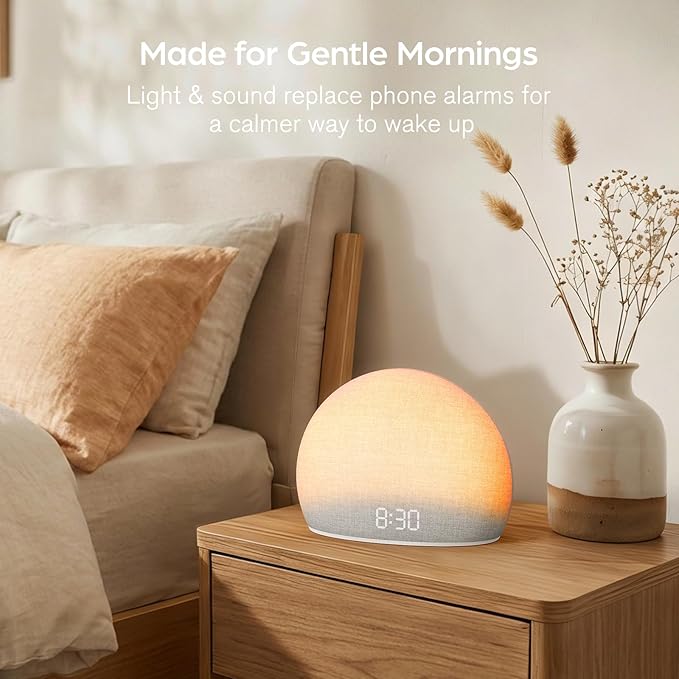 HOUSBAY Sunrise Alarm Clock with White Noise Sound Machine – Wake-Up Light for Bedroom, 5 Gentle Alarm Sounds, 20 Soothing Sleep Sounds, Dimmable Display, Phone-Free Bedside Clock