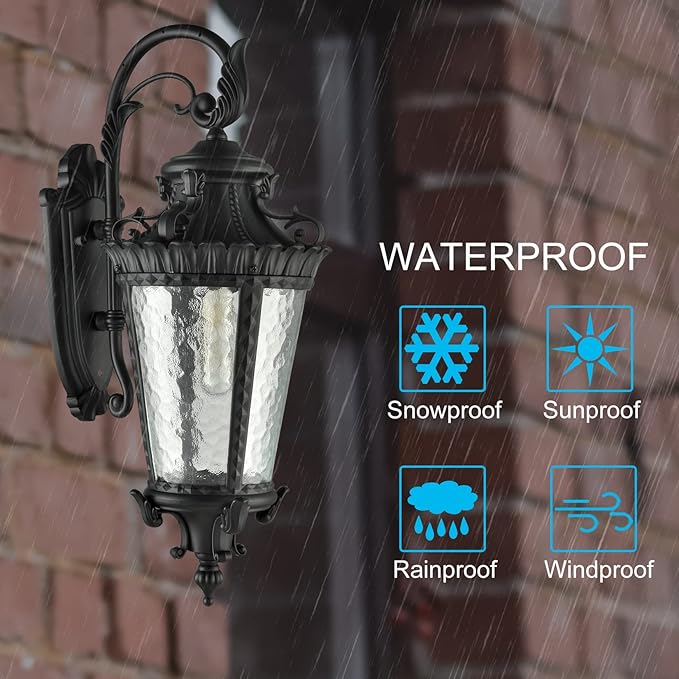 SAMTEEN Black Outdoor Wall Lights Exterior Wall Sconce 21.6" H Water Glass Outdoor Wall Lantern Waterproof Outside Porch Light Fixtures for House Garage Doorway
