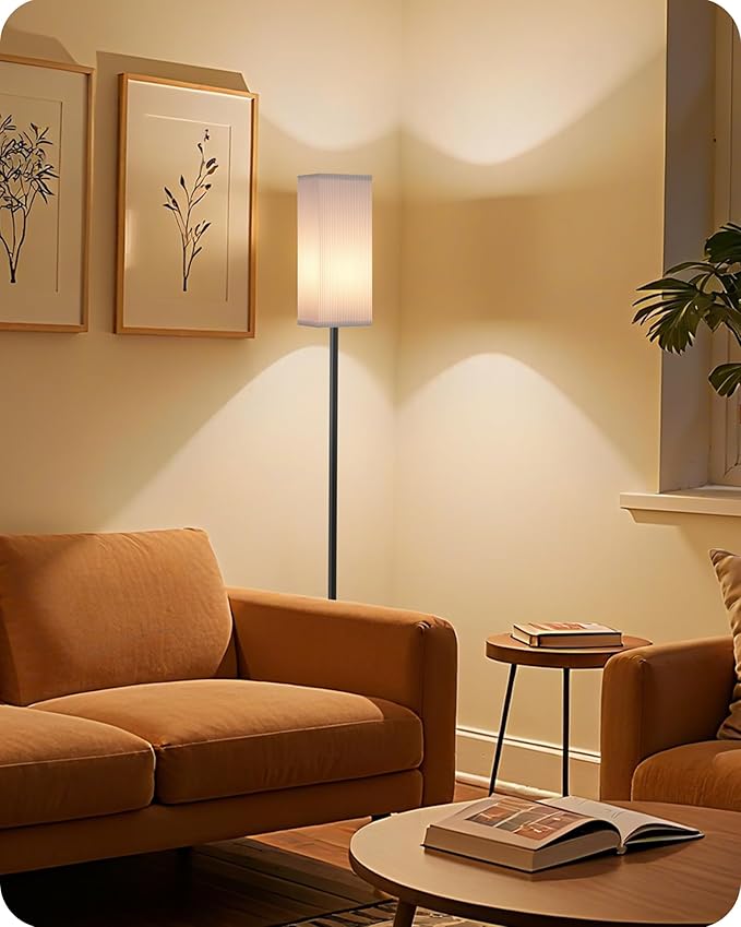 64.2” Dimmable Floor Lamp for Living Room with Remote and Foot Switch, Corner Floor Lamp for Bedroom, Includes 10W A19 Bulb, Modern Standing Tall Lamp, ETL Listed White and Black CW17LD05