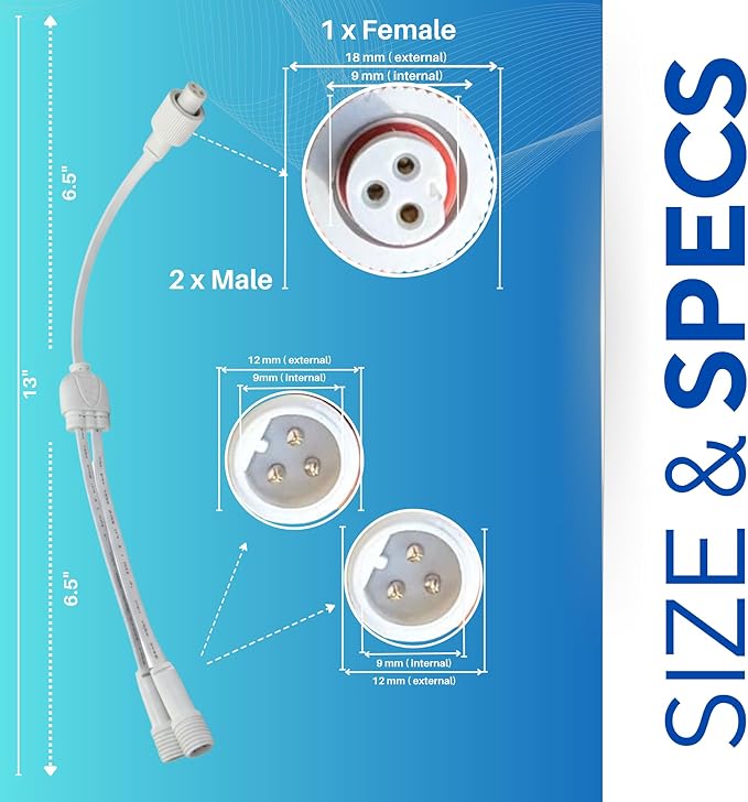 3-Pin IP68 Y Splitter – Specifically Designed for Govee Permanent Outdoor Lights Pro/Version 1 (H706A, H706B, H706C) – Waterproof Cable Connector for Roofline, Eaves, and Outdoor Holiday Lighting