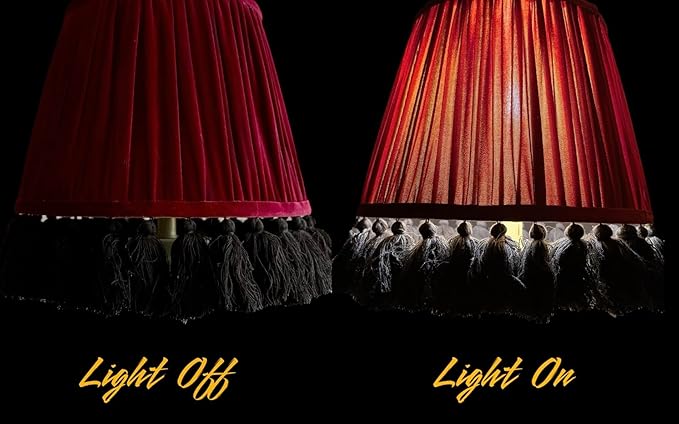 Tristan Home Round Pleated Velvet Lamp Shade with Tassels 10x14x12inches (The Height 12inch Includes Tassels) (Red Wine Burgundy)