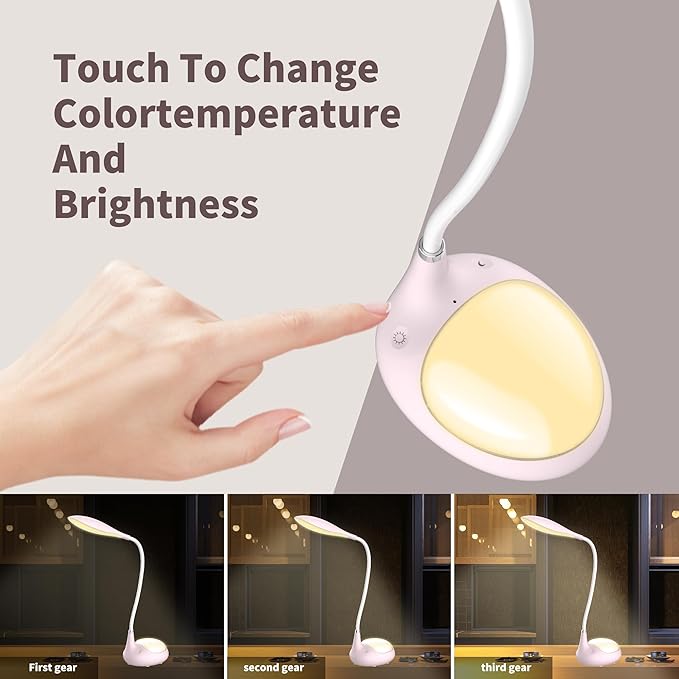 LED Desk Lamp, 2 in 1 Dimmable Reading Lamp, Touch Desk Lamps for Home Office Dorm with 3 Color Modes, USB Rechargeable Night Lights for Kids, Gifts for Boys Girls