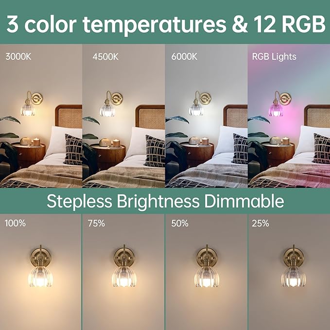Vintage Battery Operated Wall Sconce Set of 2, 5000mAh Rechargeable Wall Light, Indoor Battery Powered Wall Lamp for Bedside Bedroom Living Room, Tulip Clear