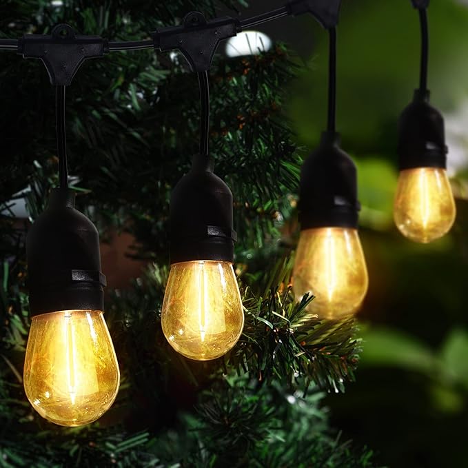 52FT Outdoor LED String Lights Shatterproof UL Listed 2FT Spacing with 26 Plastic Bulbs, Commercial Grade Hanging Lights String 24 Sockets, Decorative Patio Lights for Backyard Garden Party Bistro
