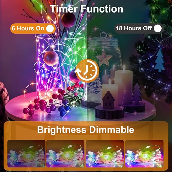 AIKEI 6 Pack LED Fairy Lights with Timer Battery Operated, Mini String Lights with Remote Waterproof 7ft 20 Led Firefly Starry Lighting for Wedding Party Bedroom Garden Christmas Decoration Colorful