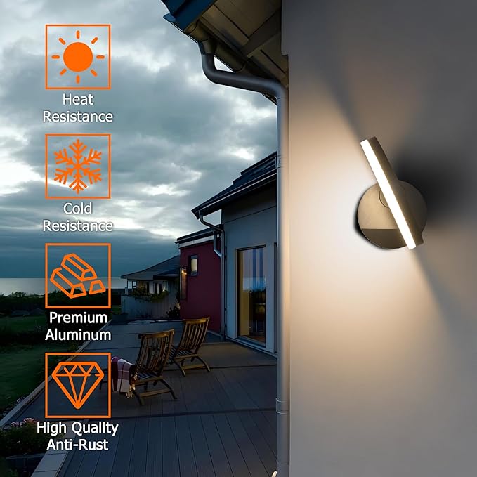 Outdoor Wall Light, 18W 1980LM Black Aluminum Outdoor Lights IP65 Waterproof Rotatable Sconce Lighting, LED Porch Lights 3000K Foldable Patio Wall Light Fixture for House Garage Round