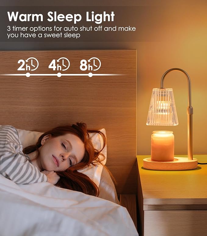 Candle Warmer Lamp with Timer - Electric Dimmer and Adjustable Height for Small Jar Scented Wax Melts - Includes 2 Bulbs for Home Birthday