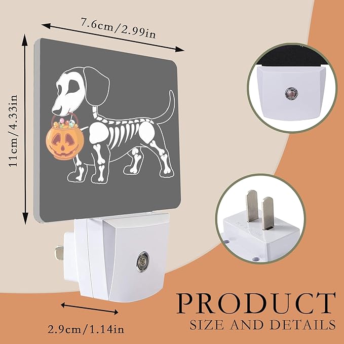 Night Light,Halloween Dachshund Dog Night Lights Plug into Wall for Boys Girls Bedroom Decorative Half Round Nightlight Led Lamp 0.5W Sleep Friendly