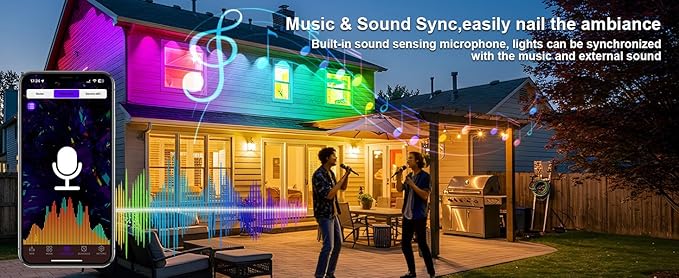 Permanent Outdoor Lights, 200FT RGB LED Smart Eaves Lights with 120 LEDs, IP67 Waterproof, Remote/APP Control, DIY Scene Modes, Music Sync Lighting for Party, House, All Holiday Decorations