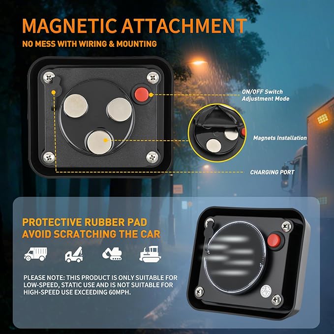 Nilight 12LED Magnetic Wireless Trailer Lights 2PCS Rechargeable Portable Hazard Beacon Warning Light Amber and White Emergency Strobe Light for Trucks Trailers Vehicles Cars Bus Surface Mount