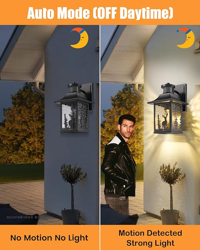 Motion Sensor Outdoor Wall Light Dusk to Dawn Porch Light Wall Mount Outdoor Light Fixture, Lantern Outdoor Wall Sconce Exterior Light for House Garage Entryway, Anti-Rust 100% Aluminum ETL Listed