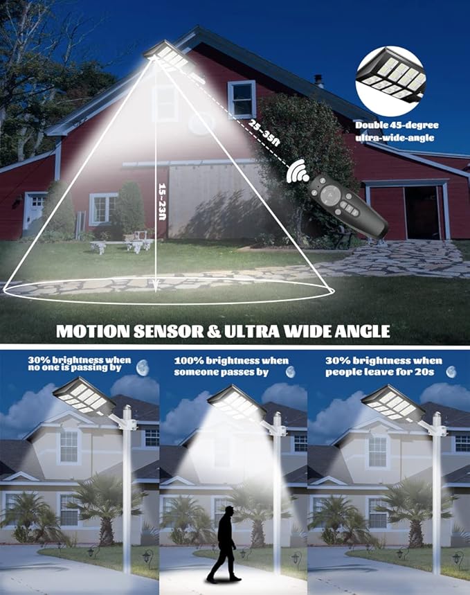 Ofuray Of-2600W Solar Street Light Outdoor, 240000LM Solar Street Light Parking Lot Lights Commercial Dusk to Dawn, 6500k IP67 Waterproof Led with Remote Control Motion for Street,Court,Tree 2Pcs