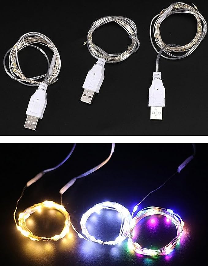 Sokelinn-six 2m 20 LEDs Fairy String Lights, USB Powered String Light for Desk Office Christmas Tree Party Decoration (Multi-Colored, 2)