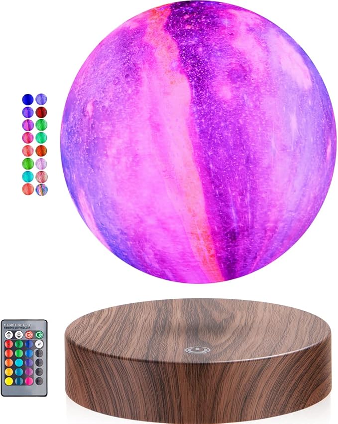 Floating Moon Lamp, Magnetic Levitation Spinning 3D Printing Moon Light Levitating Galaxy Lamps Globe with 16 Colors Modes LED Moon Night Lights, Room Decor, Creative Gift for Kids Friends