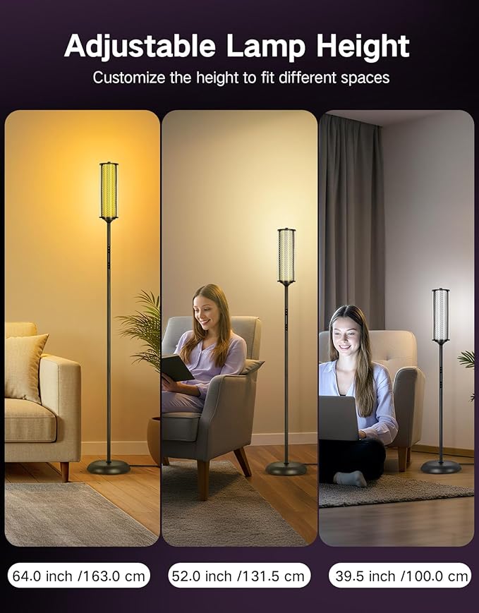 OUTON Corner Floor Lamp with Remote, Touch & App Control, RGB Color Changing Standing Lamp with 32 Modes, 360 Lighting, 3 Color Temperatures, Dimmable 66 in Tall Lamp for Living Room,Black & Glass