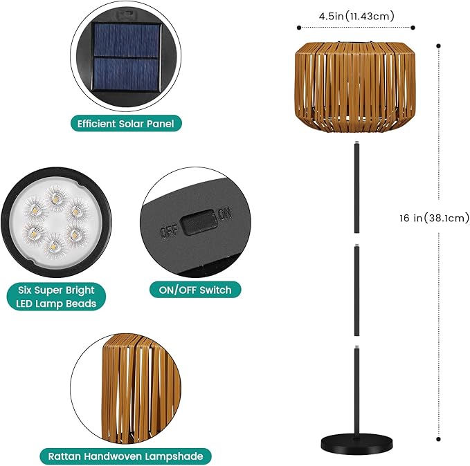 shumi Outdoor Solar Floor Lamp, Bamboo Cordless Floor Lamp, Solar Floor Lamp Outdoor Waterproof for Patio and Porch, Decors for Yard Balcony and Gazebo