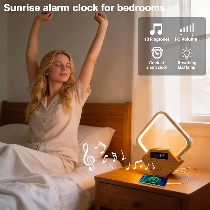 Red Light Therapy for Sleeping and Face 660nm Infrared with Sunrise Alarm Clock White Noise Machine 15 Soothing Sounds Sleep Aid 30/60/90min Timer 10 Alarm Ringtones USB C PD Phone Charger