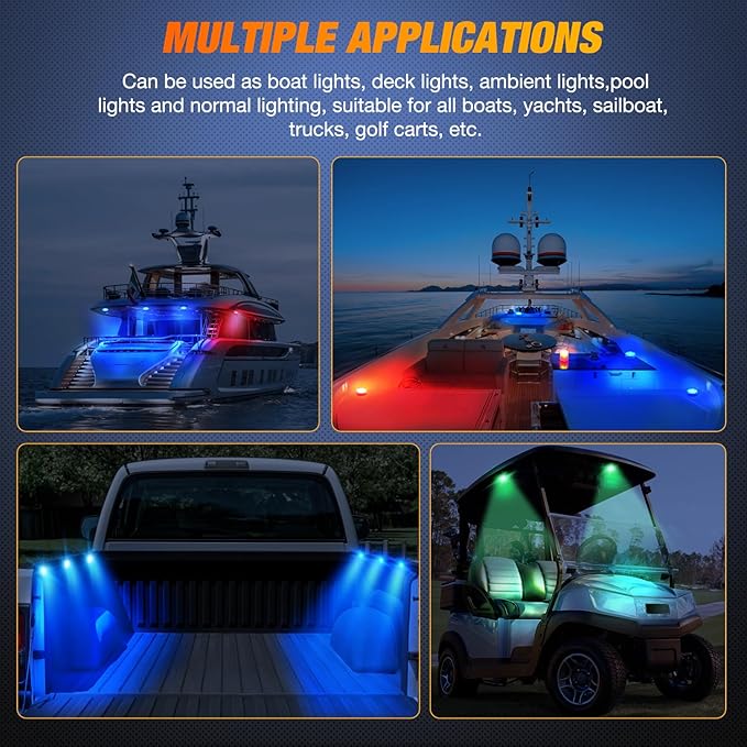 Nilight Marine Boat Light 4 PCS 10LED RGB Wireless Cabin Ambiance Multi Color Exterior Deck Lights Remote Control Submersible for Pontoon Sailboat Yacht Skeeter Fishing Bass Boats